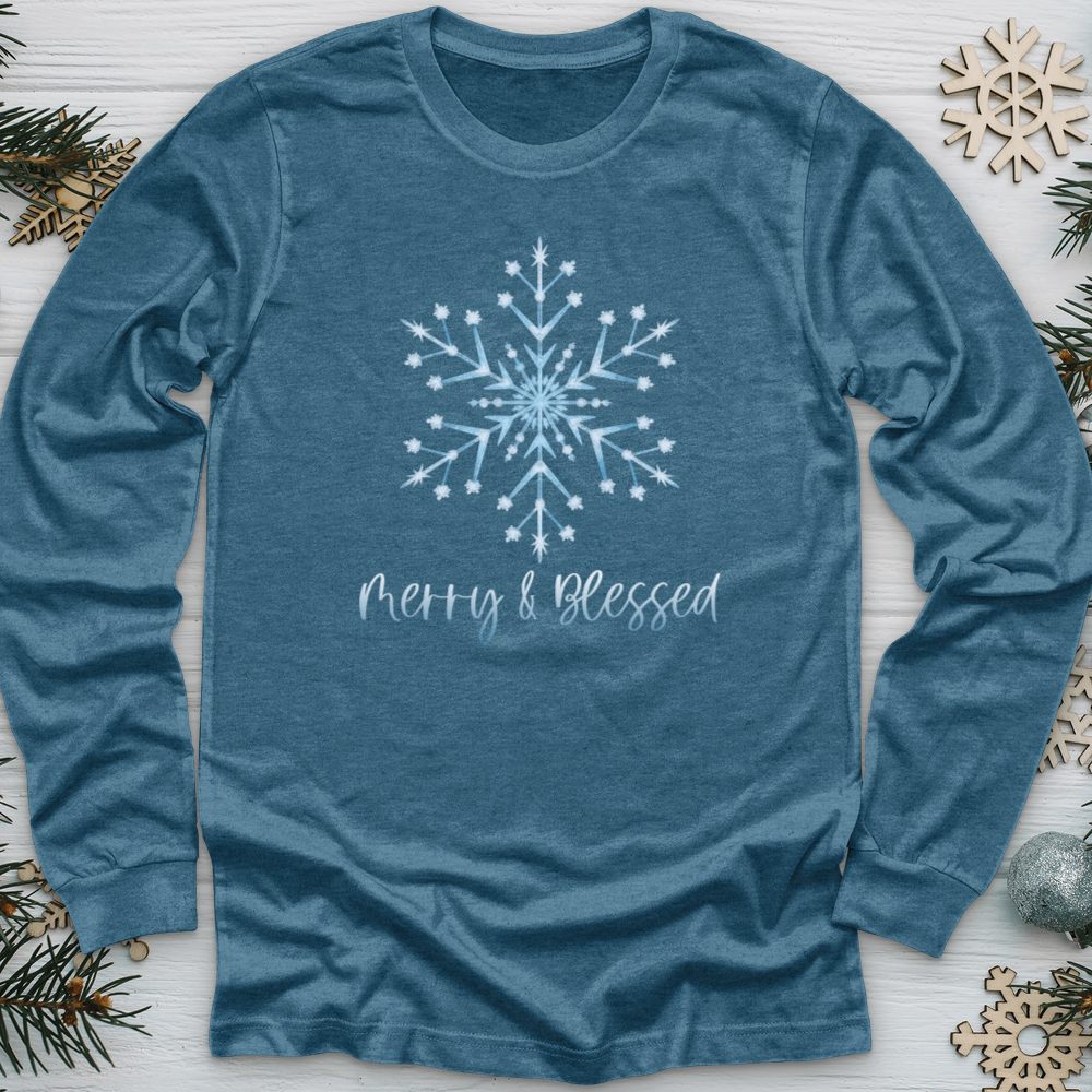 Merry & Blessed Frozen Snowflake Long Sleeve Tee