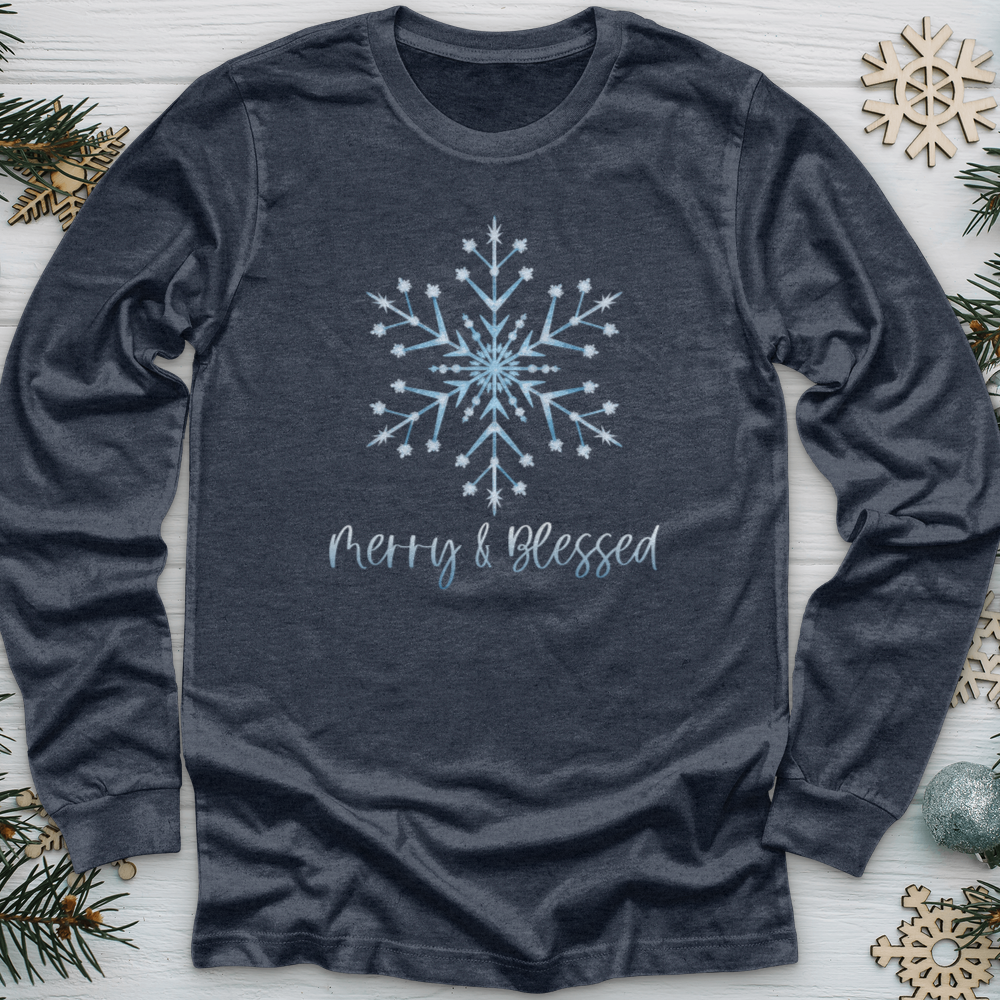 Merry & Blessed Frozen Snowflake Long Sleeve Tee