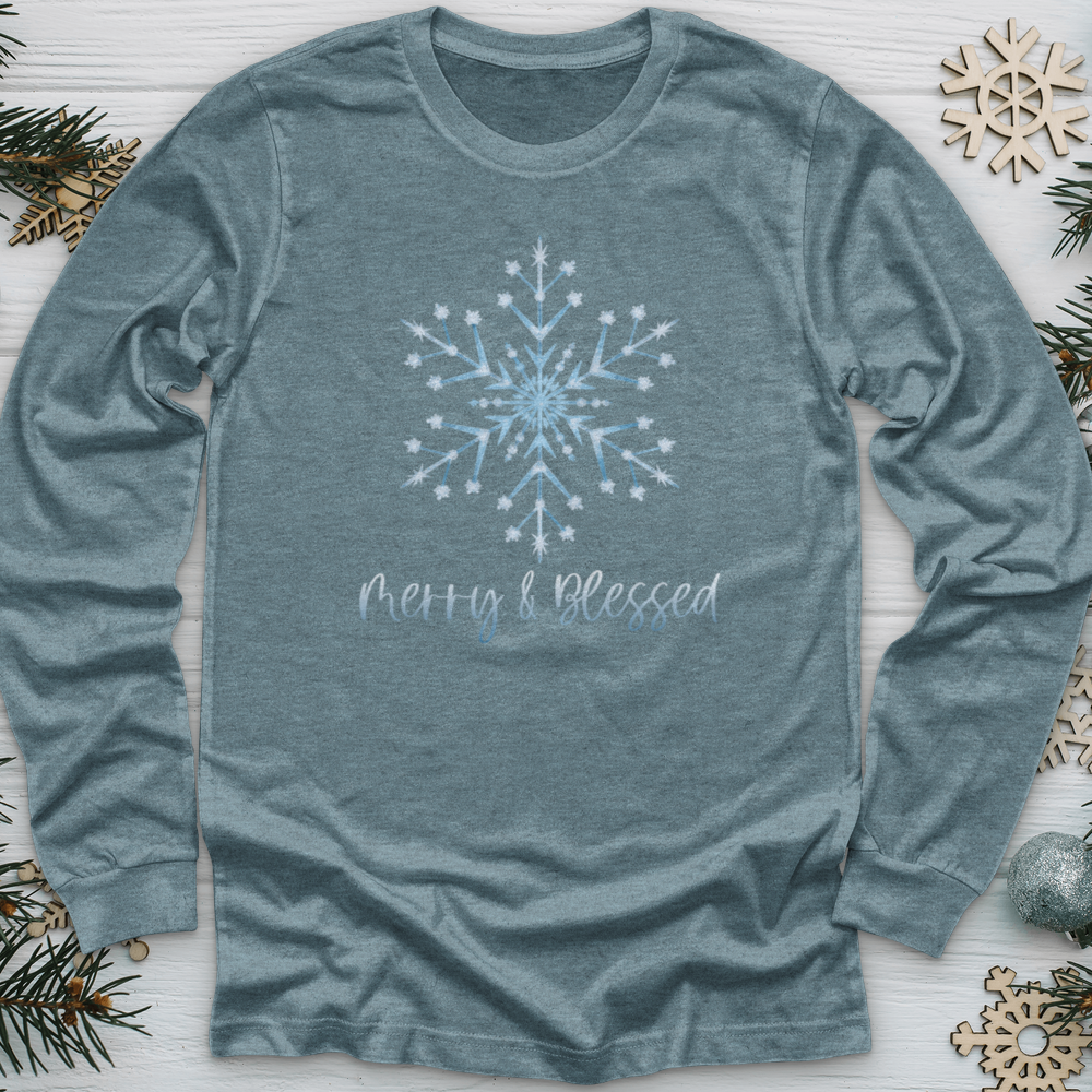 Merry & Blessed Frozen Snowflake Long Sleeve Tee