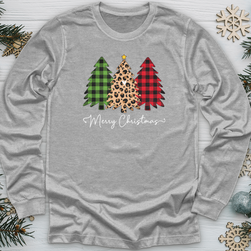 Merry & Blessed Plaid Tree 2 Long Sleeve Tee