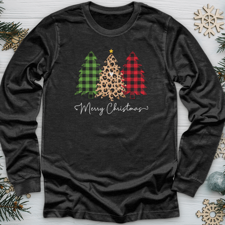 Merry & Blessed Plaid Tree 2 Long Sleeve Tee