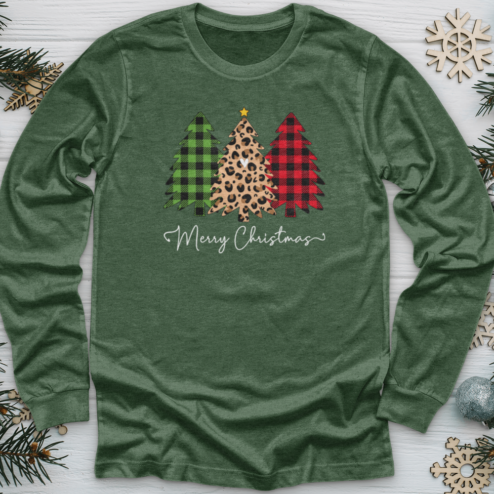 Merry & Blessed Plaid Tree 2 Long Sleeve Tee