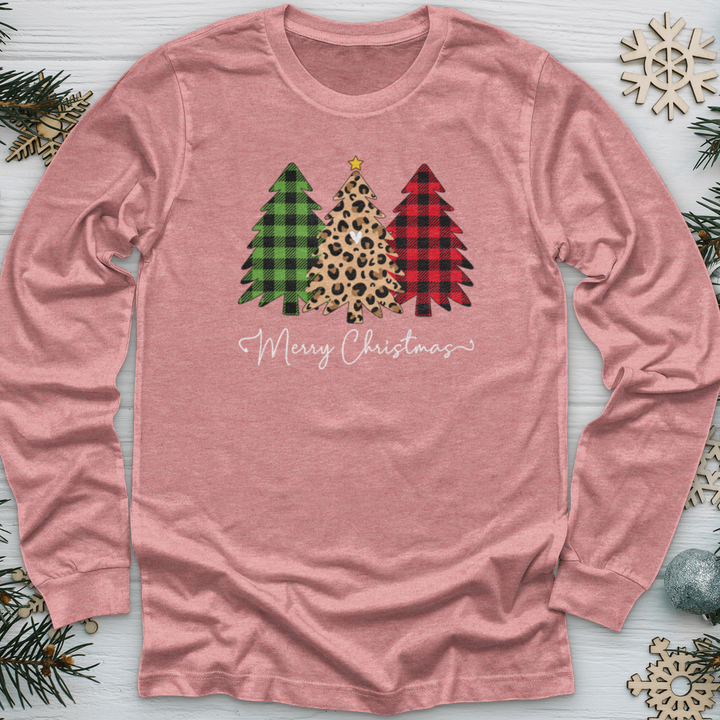 Merry & Blessed Plaid Tree 2 Long Sleeve Tee