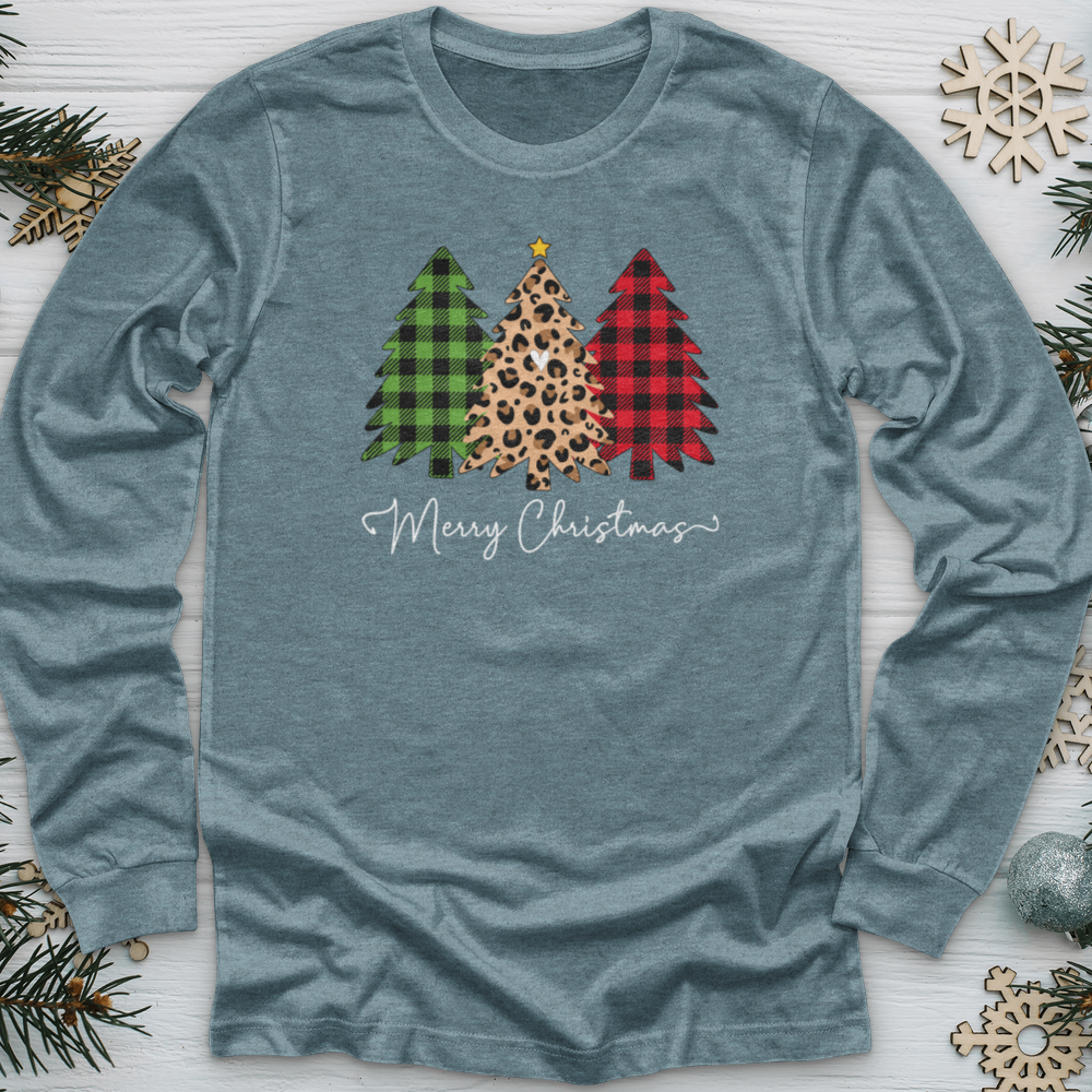 Merry & Blessed Plaid Tree 2 Long Sleeve Tee