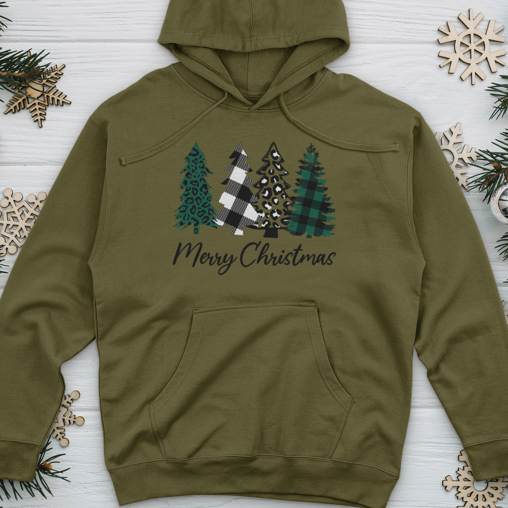 Merry Christmas Pine Tree Midweight Hooded Sweatshirt