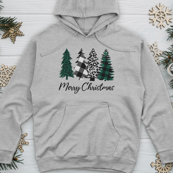 Merry Christmas Pine Tree Midweight Hooded Sweatshirt