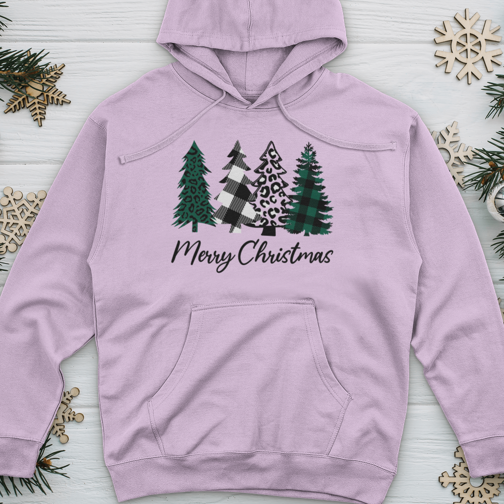 Merry Christmas Pine Tree Midweight Hooded Sweatshirt