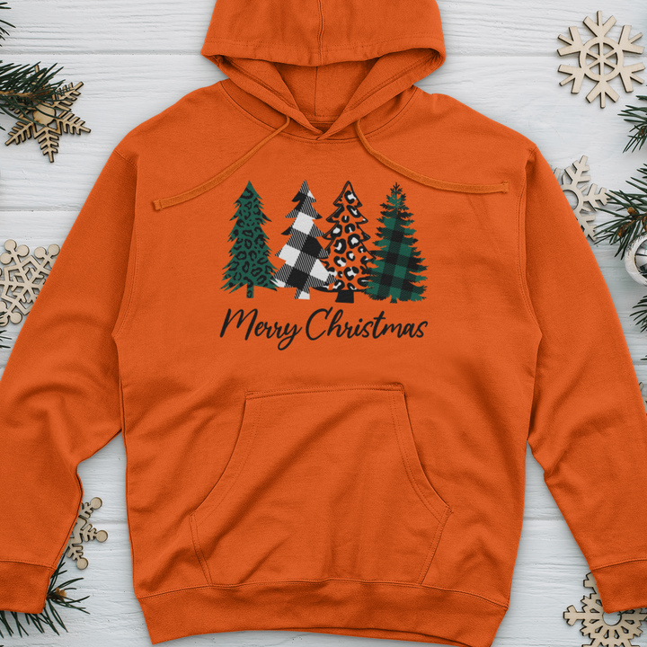 Merry Christmas Pine Tree Midweight Hooded Sweatshirt