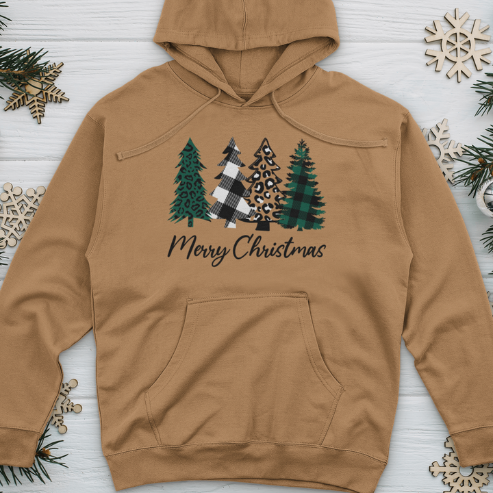 Merry Christmas Pine Tree Midweight Hooded Sweatshirt