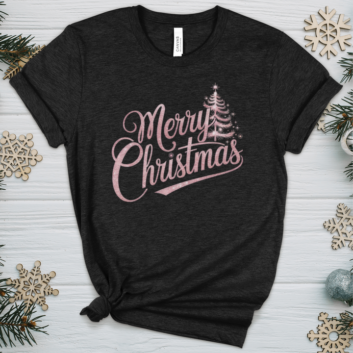 Merry Christmas Sparkling Tree Heathered Tee