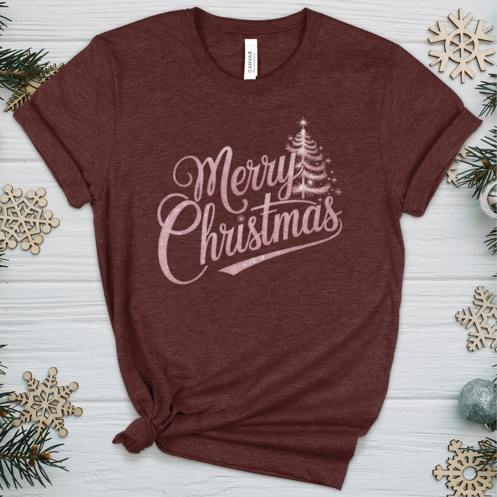 Merry Christmas Sparkling Tree Heathered Tee