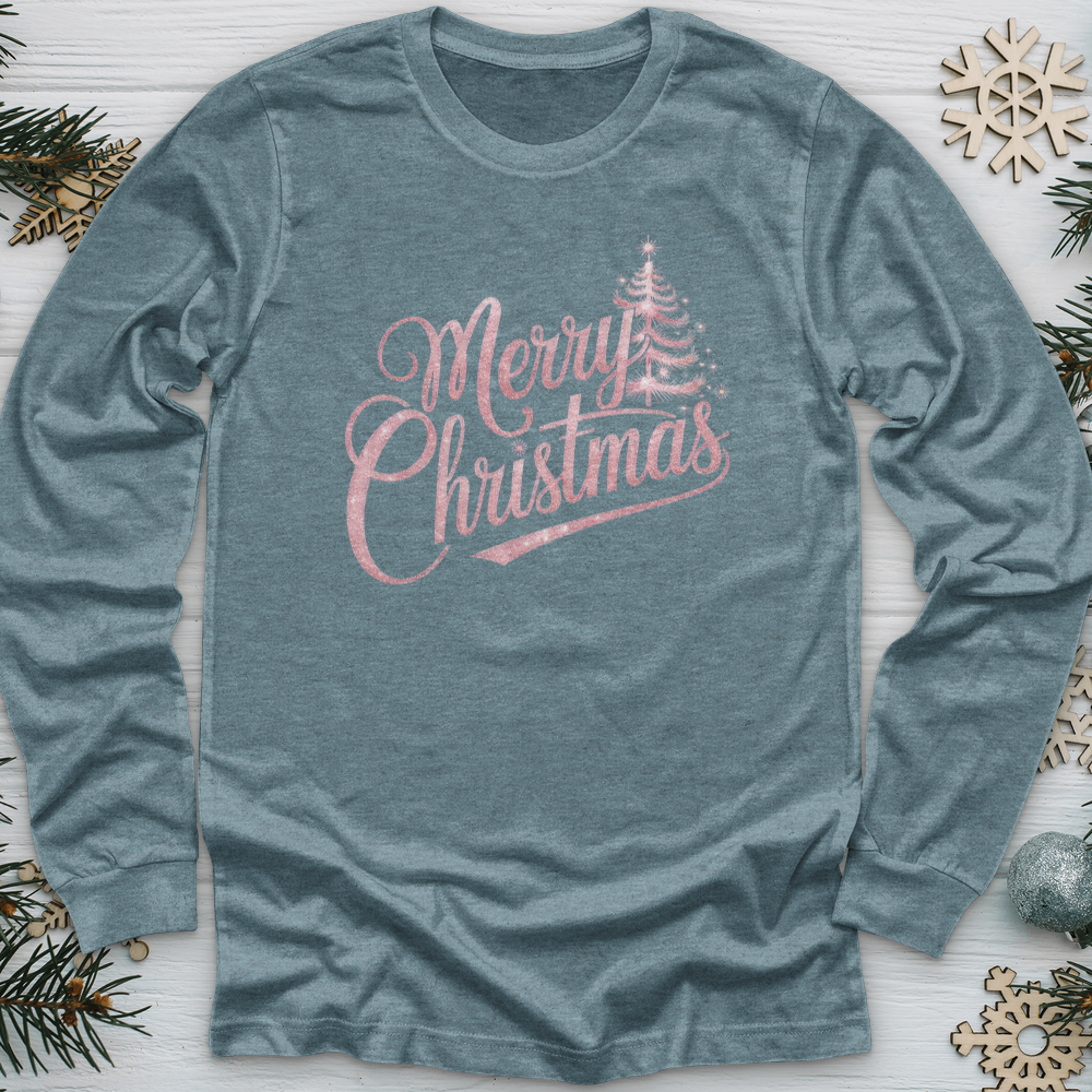 Merry Christmas Sparkling Tree Long Sleeve Tee