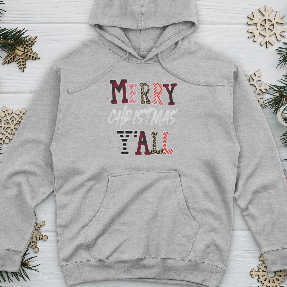 Merry Christmas Y'All Leopard Midweight Hooded Sweatshirt