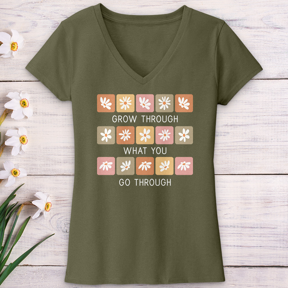 Grow Through Retro Daisies V-Neck Tee