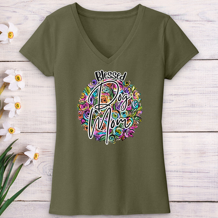 Blessed Dog Mom V-Neck Tee