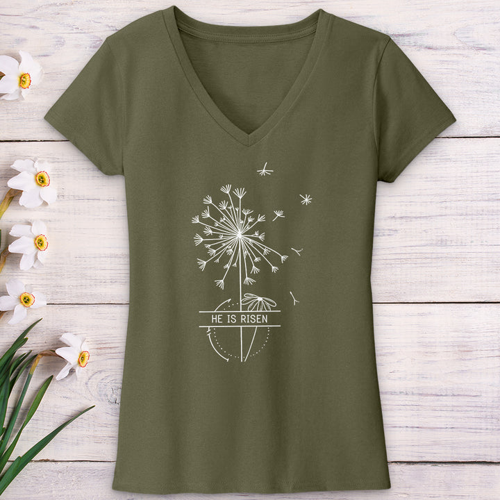 He Is Risen Dandelion V-Neck Tee