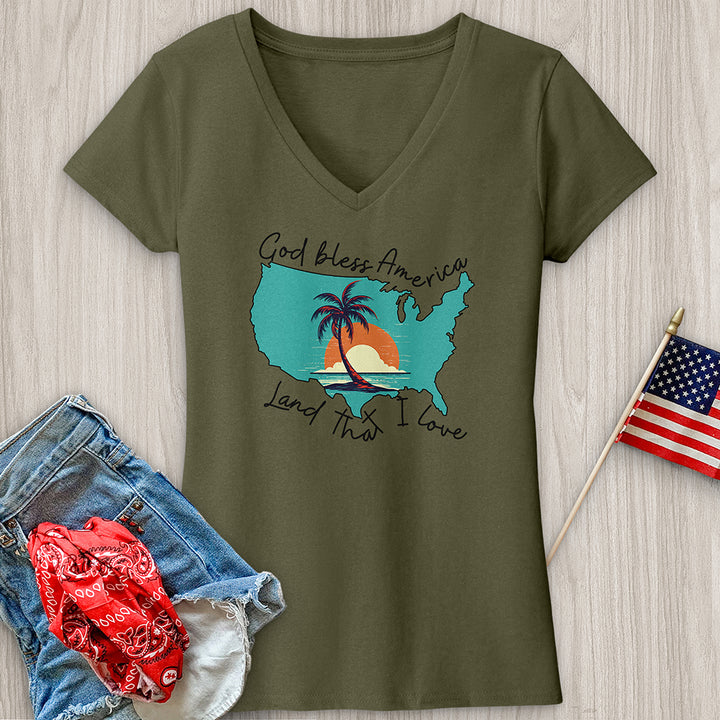 Palm Tree Beach Ocean V-Neck Tee