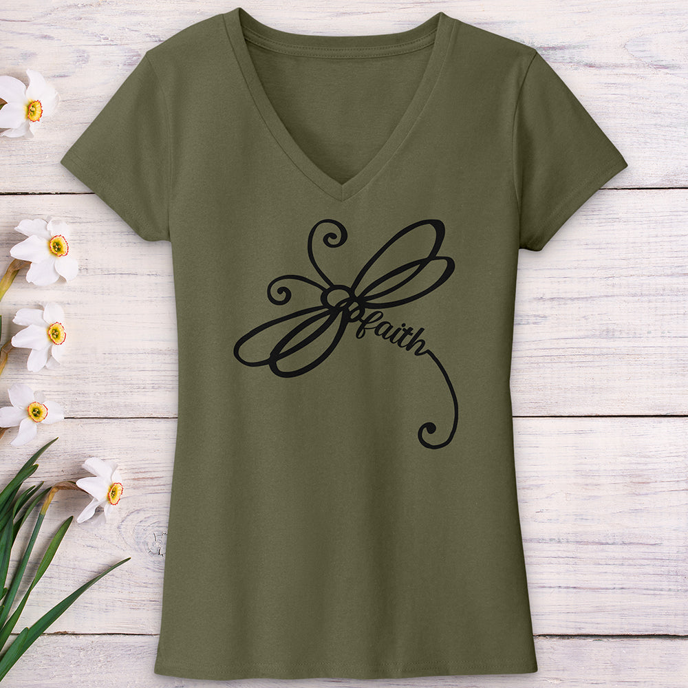 Faith Dragonfly Word Art V-Neck Tee