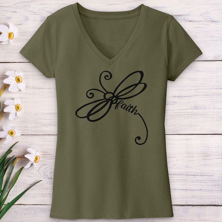 Faith Dragonfly Word Art V-Neck Tee