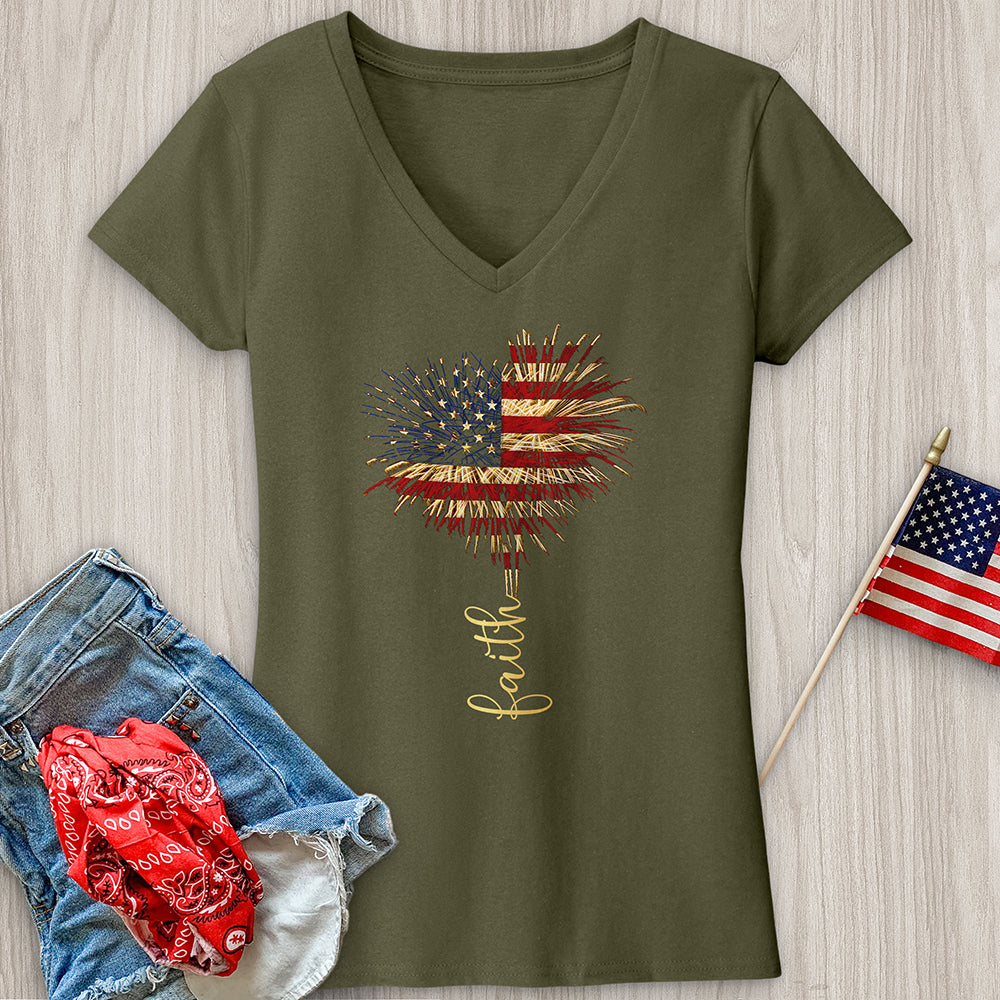 Faith Love Freedom Heart Fireworks V-Neck Tee