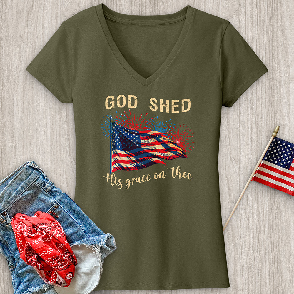 God Shed Firework Flag V-Neck Tee