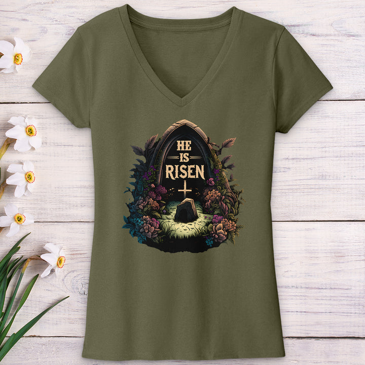 He Is Risen Grave V-Neck Tee