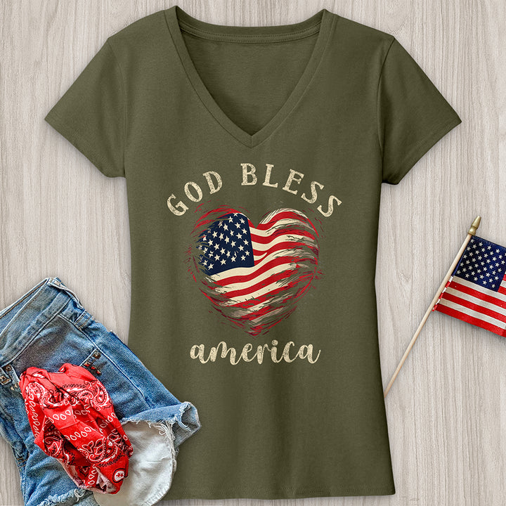 God Bless Waving Flag V-Neck Tee