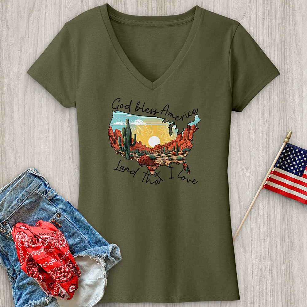 God Bless Flower Desert Variation V-Neck Tee