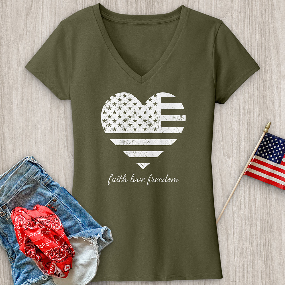 Faith Love Freedom Heart V-Neck Tee