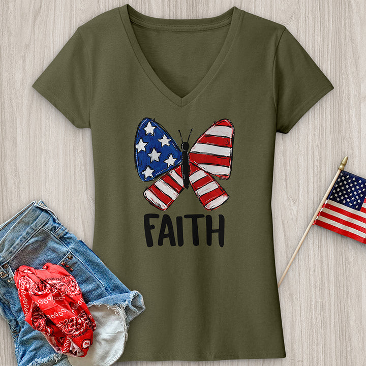 USA Faith Butterfly V-Neck Tee