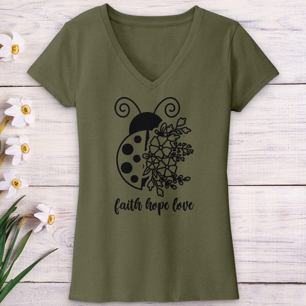 Faith Hope Love Ladybug V-Neck Tee