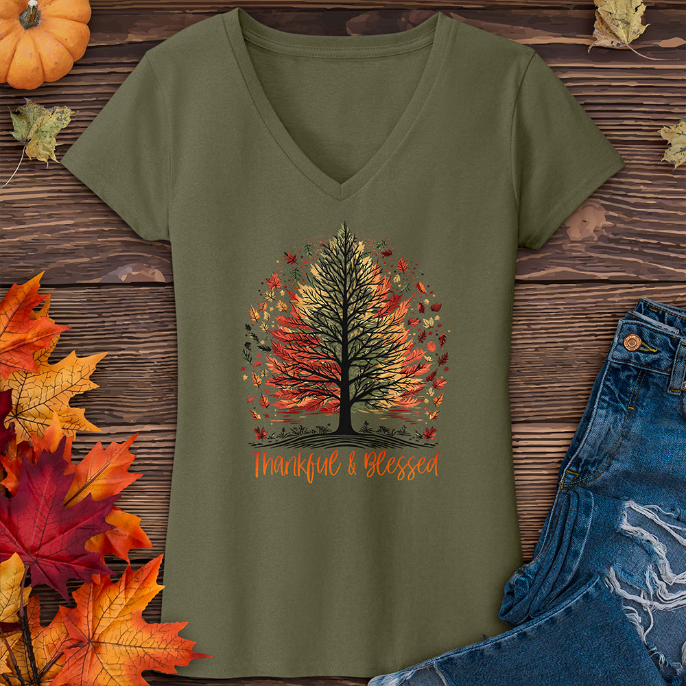 Thankful Blessed Woodland Journey V-Neck Tee