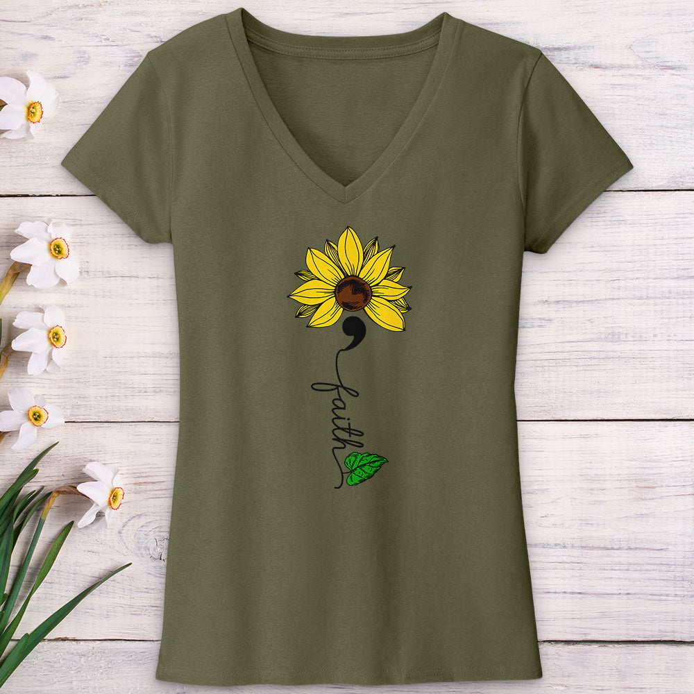 Faith Semicolon Sunflower V-Neck Tee