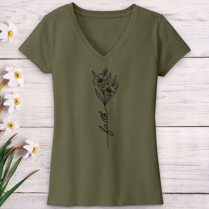 Faith Spring Flower Bouquet V-Neck Tee