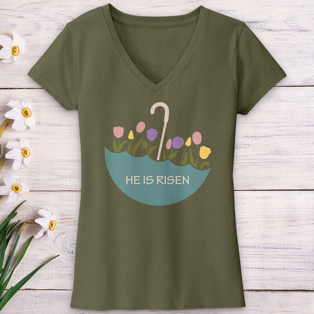 He Is Risen Flower Umbrella V-Neck Tee