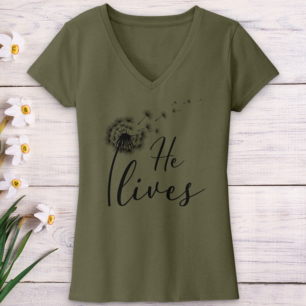 He Lives Dandelion V-Neck Tee