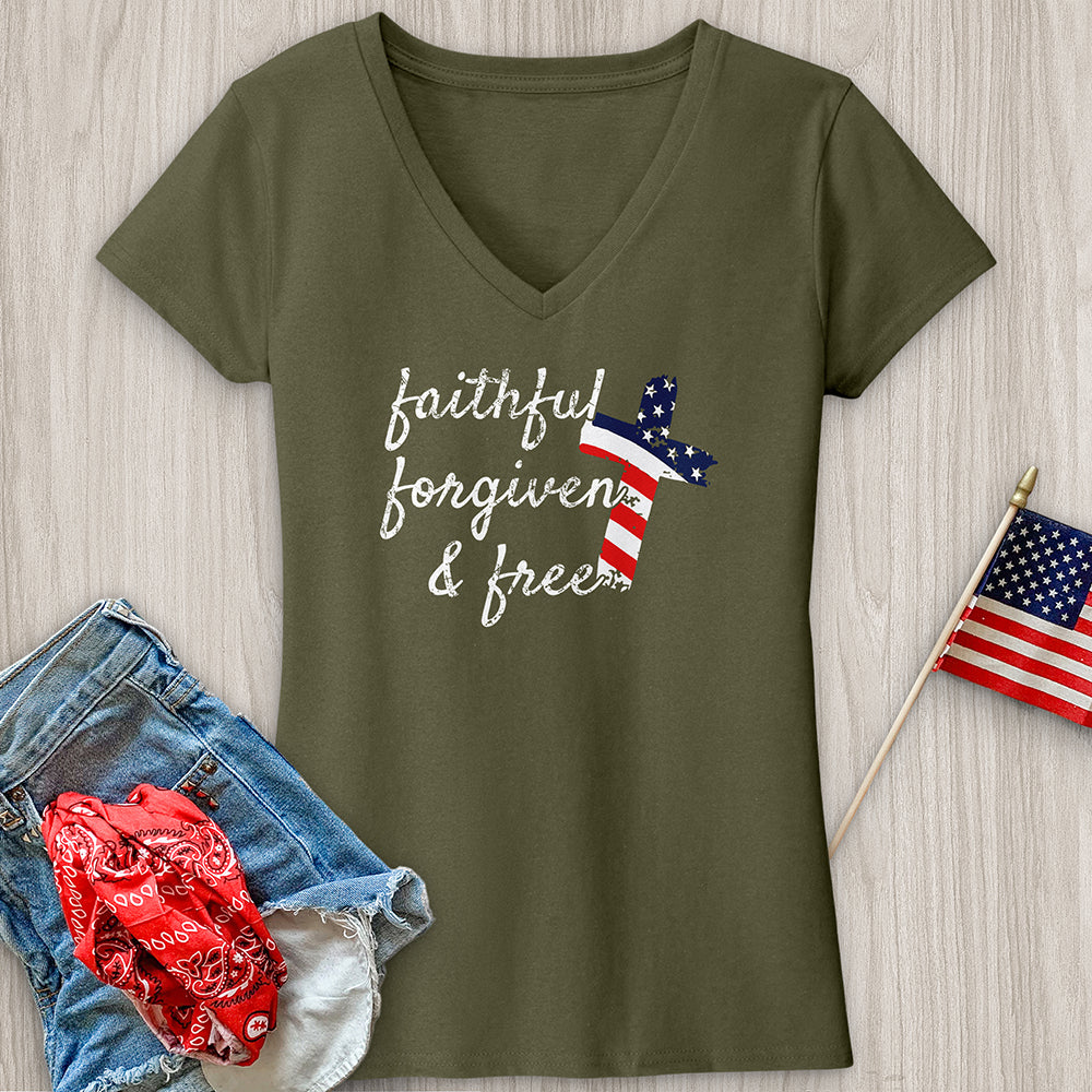 Faithful Stripes Flag V-Neck Tee