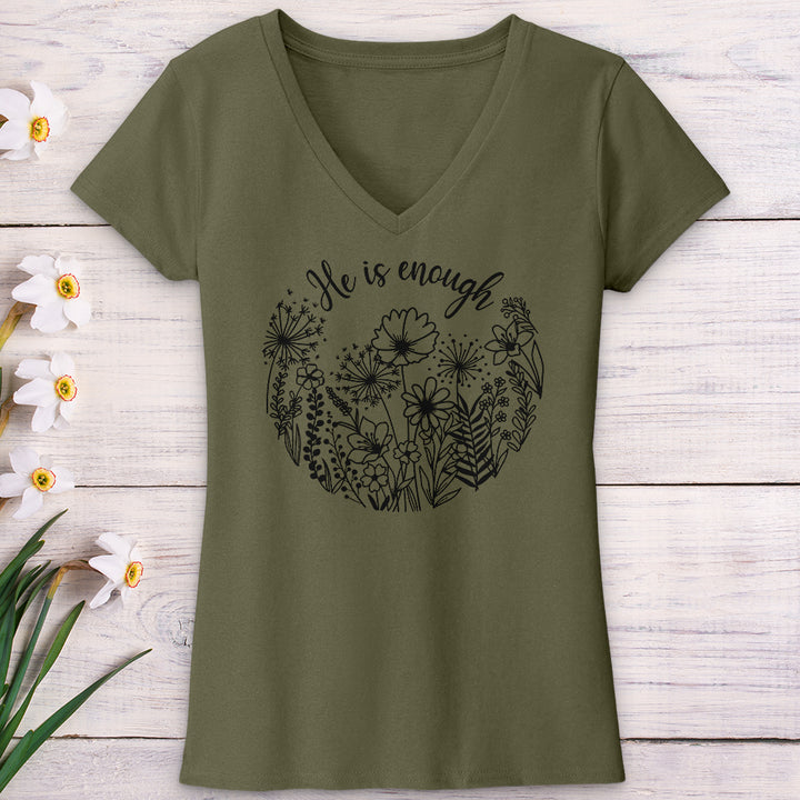 He Is Enough Wildflowers V-Neck Tee