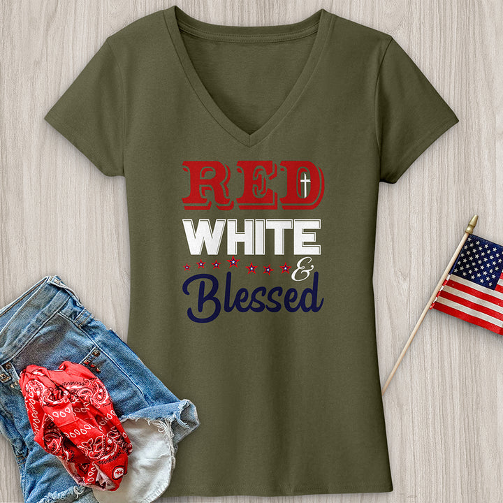 Red White & Blessed V-Neck Tee