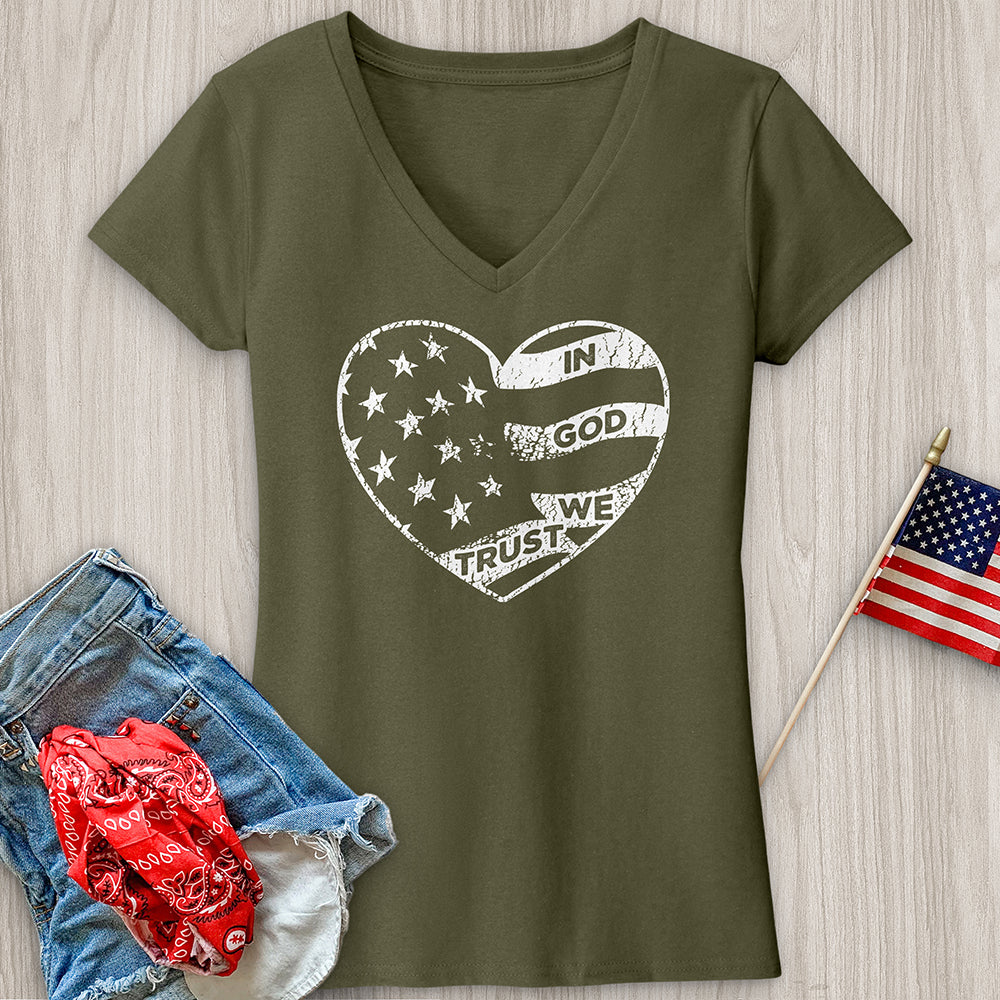 In God We Trust Faded Heart V-Neck Tee