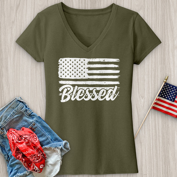 Blessed Flag V-Neck Tee