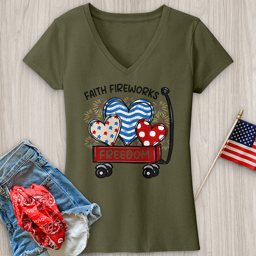 Faith Fireworks Freedom Cart V-Neck Tee