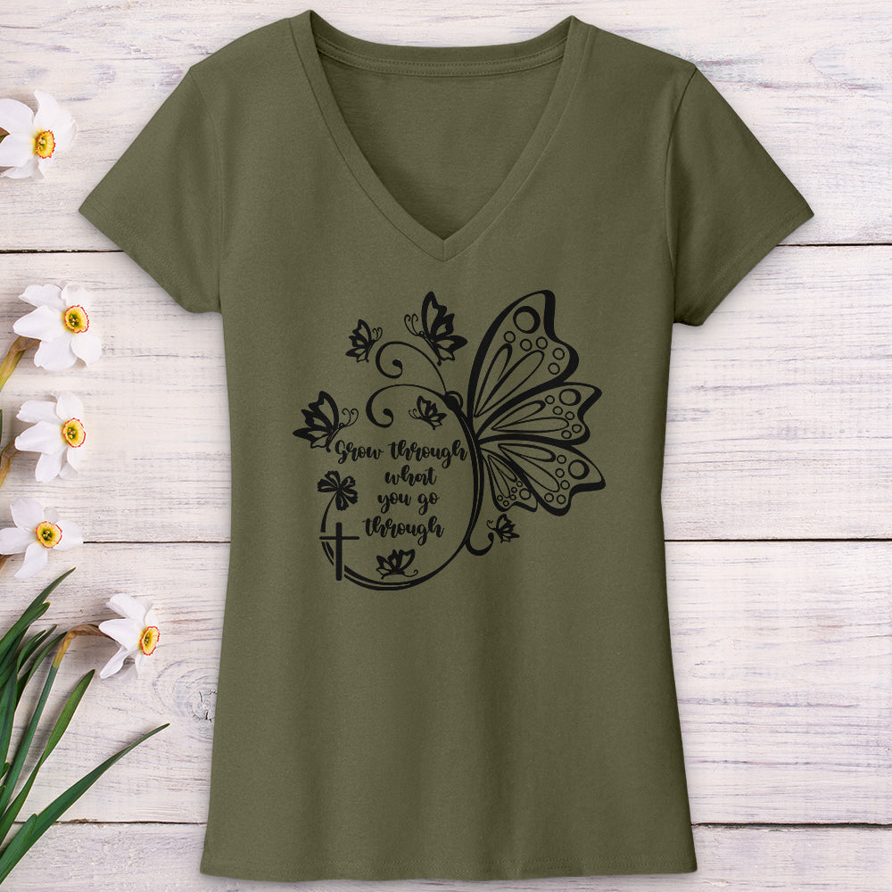 Grow Through What You Go Through Black V-Neck Tee