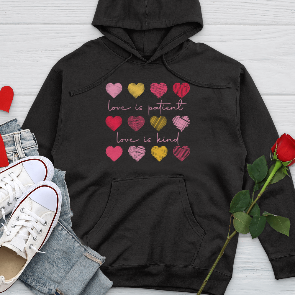 Multi Colored Hearts Midweight Hooded Sweatshirt