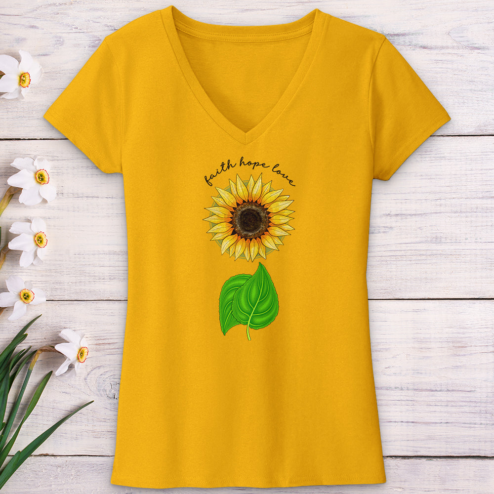 Faith Hope Love Sunflower Art V-Neck Tee