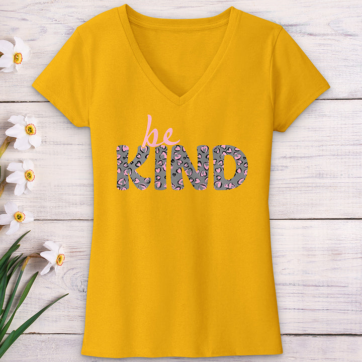 Be Kind Pink Leopard Print V-Neck Tee