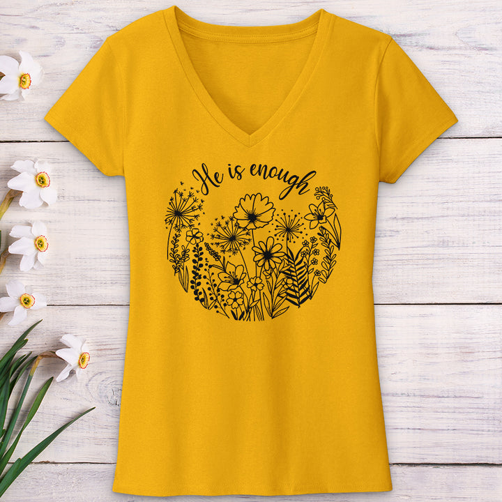 He Is Enough Wildflowers V-Neck Tee