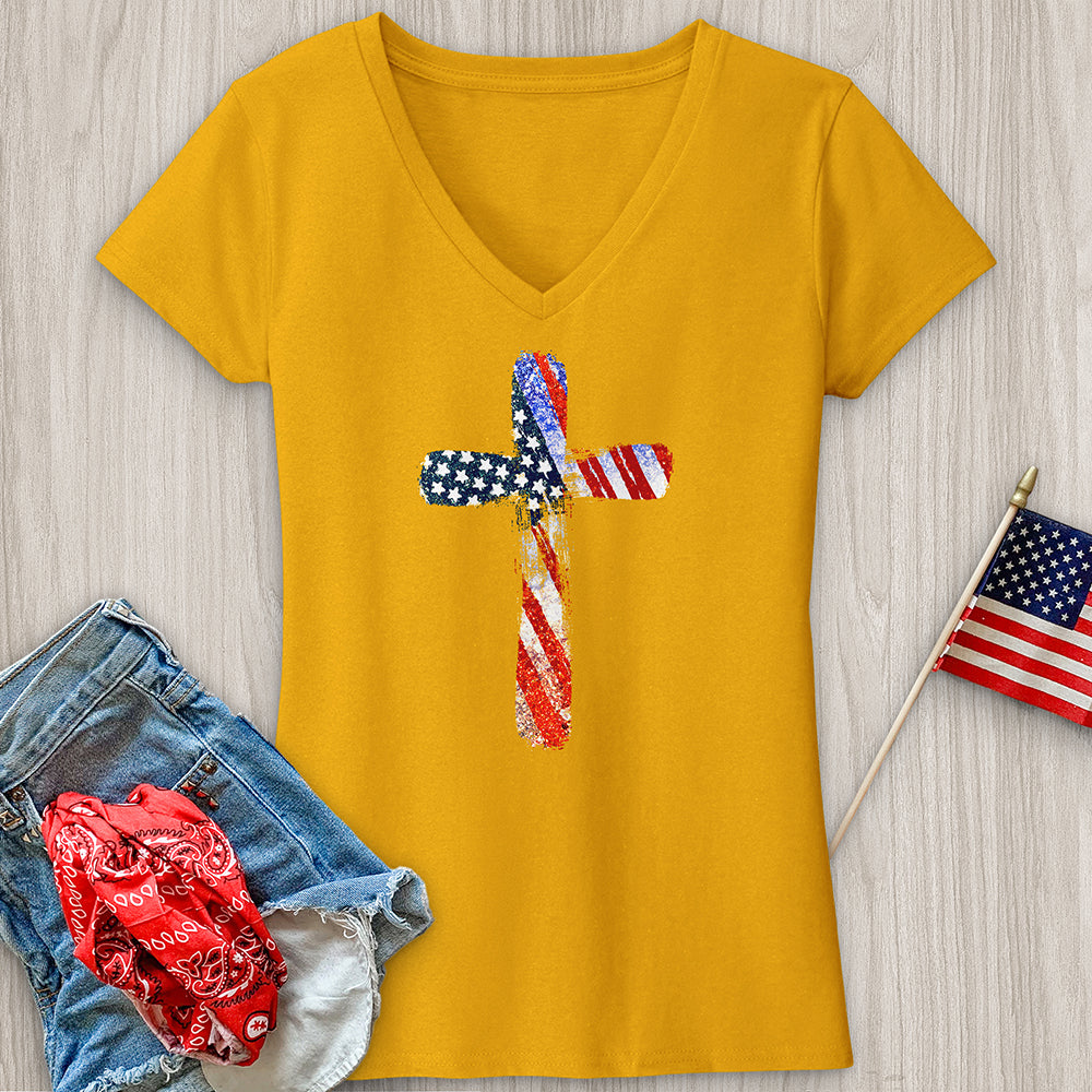 Red White Blue Cross V-Neck Tee