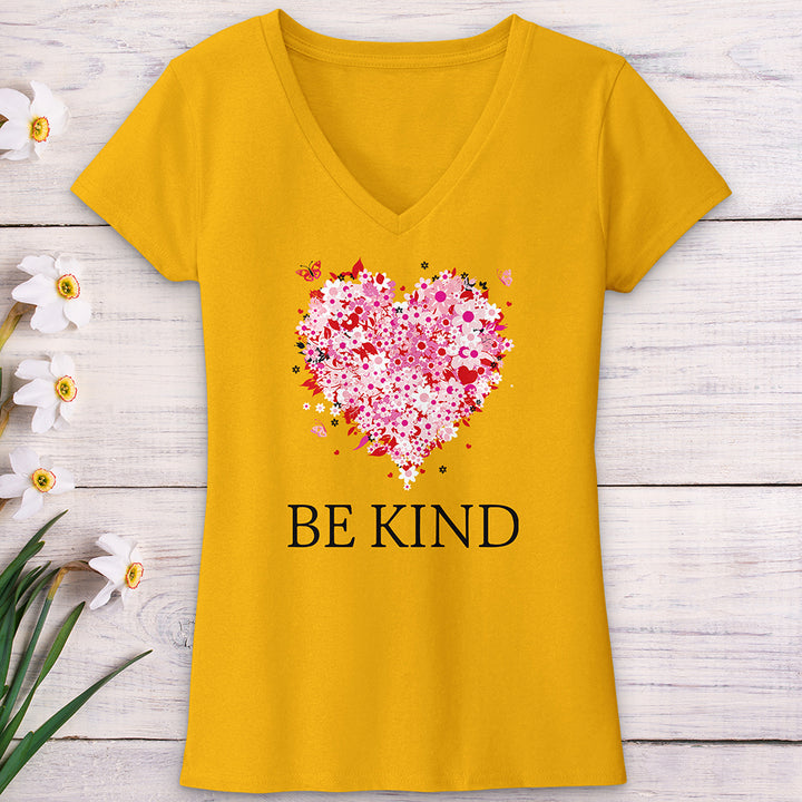 Be Kind Floral Heart V-Neck Tee