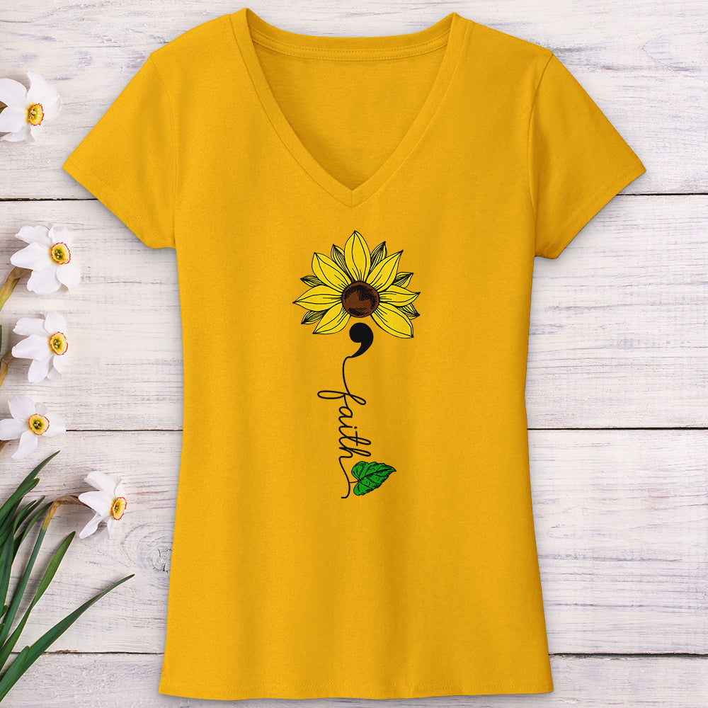 Faith Semicolon Sunflower V-Neck Tee